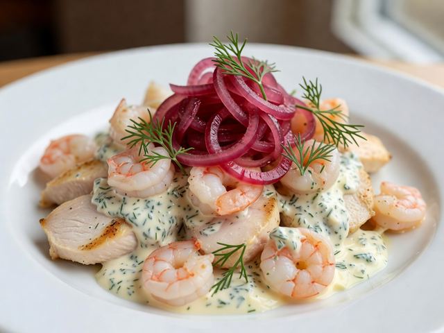 Chicken Skagen with Pickled Red Onions