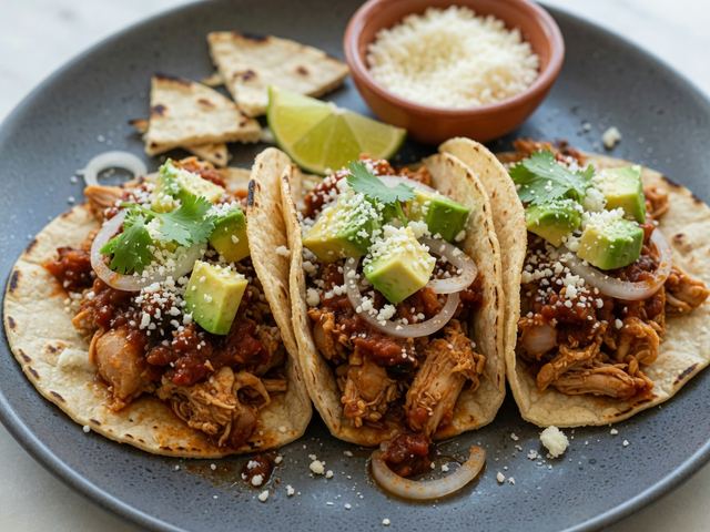 Chicken Tinga Tacos with Avocado and Cotija