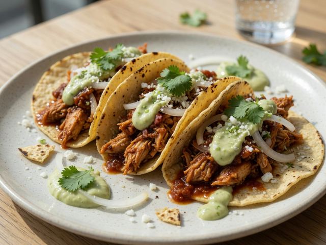 Chicken Tinga Tacos with Avocado Crema