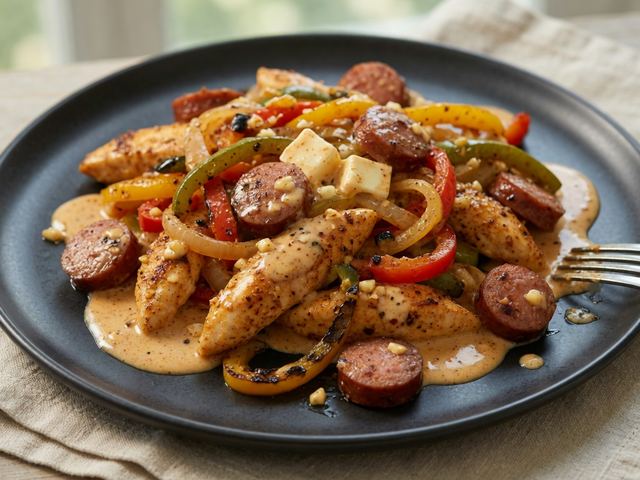 Creamy Cajun Chicken and Sausage Skillet with Peppers