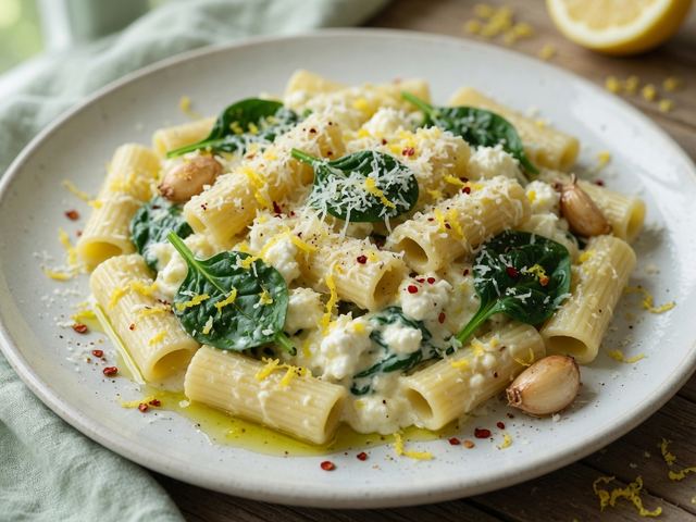 Creamy Lemon Cottage Cheese Pasta with Spinach