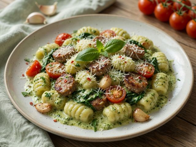 Creamy Pesto Gnocchi with Italian Sausage