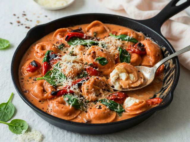 Creamy Roasted Red Pepper Tortellini Skillet