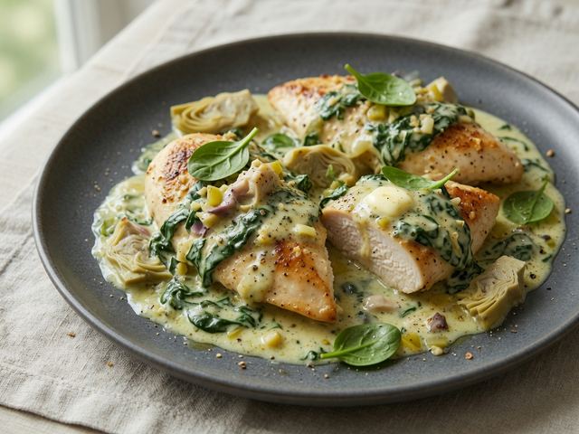 Creamy Spinach Artichoke Chicken Skillet