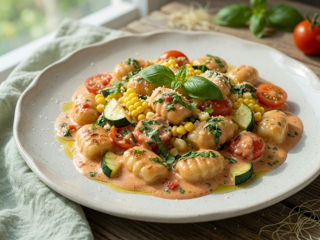 Creamy Tomato-Basil Gnocchi with Zucchini & Corn