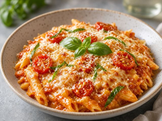 Creamy Tomato Basil Pasta Bake