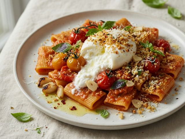 Creamy Tomato Burrata Pasta with Garlic Breadcrumbs