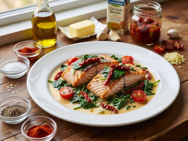 Creamy Tuscan Salmon with Spinach and Sun-Dried Tomatoes