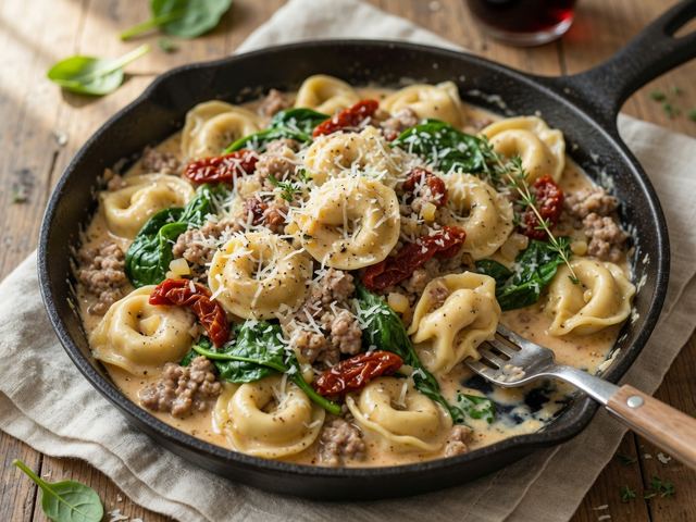 Creamy Tuscan Sausage Tortellini Skillet