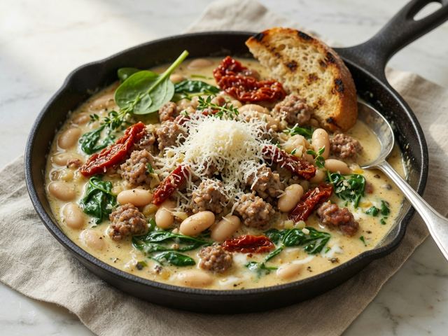 Creamy Tuscan White Bean & Sausage Skillet