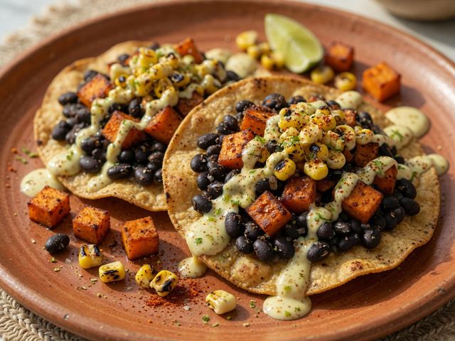 Crispy Black Bean & Sweet Potato Tostadas with Street-Corn Crema