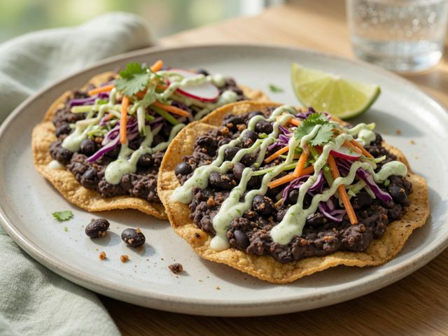 Crispy Black Bean Tostadas with Lime Crema & Quick Slaw