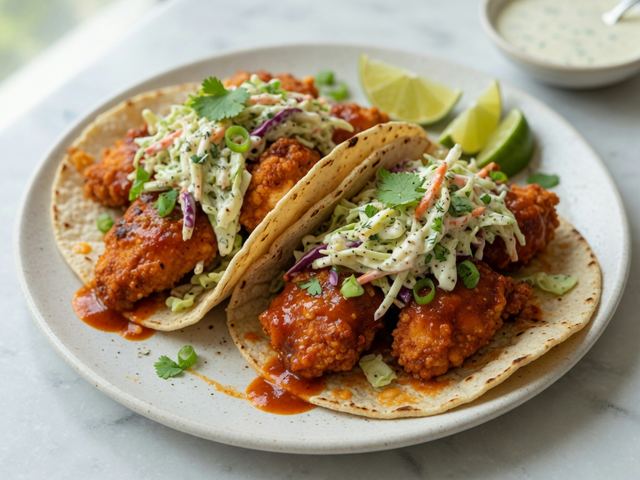 Crispy Buffalo Chicken Tacos with Ranch Slaw