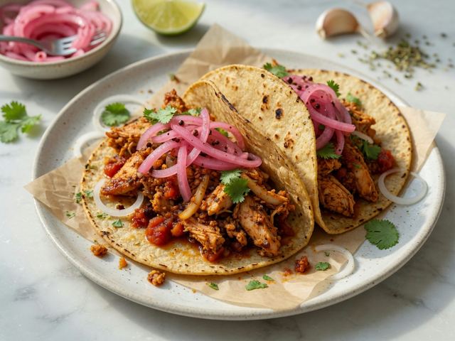 Crispy Chicken Tinga Tacos with Pickled Onions