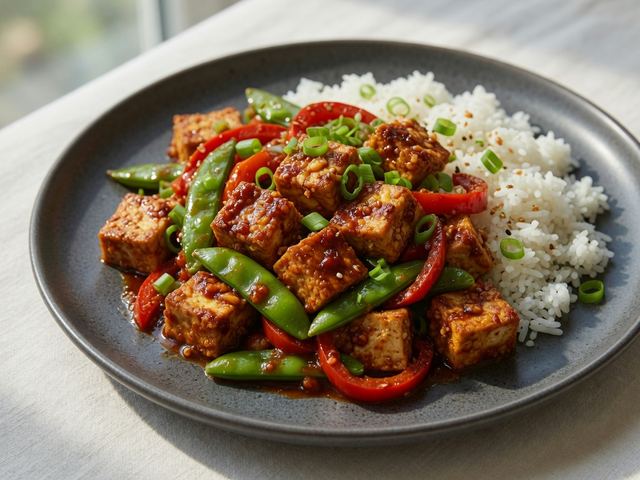 Crispy Gochujang Tofu Stir-Fry with Snap Peas and Rice