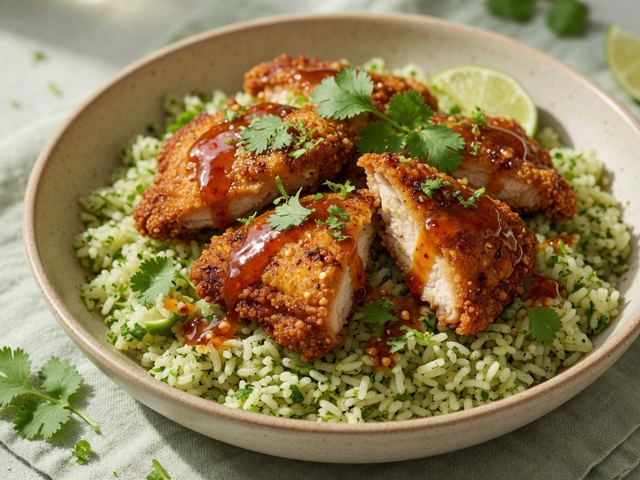 Crispy Hot Honey Chicken Bowls with Cilantro-Lime Rice