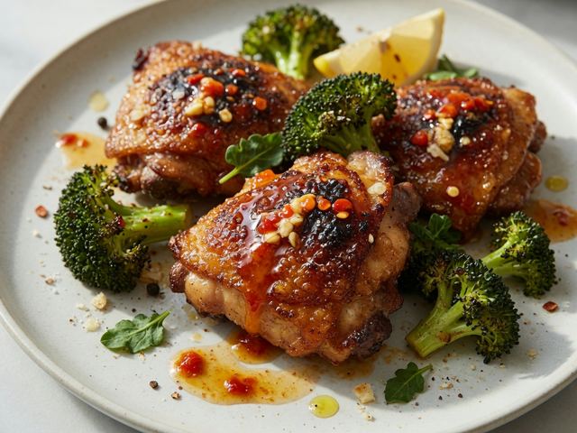 Crispy Hot Honey Chicken Thighs with Roasted Broccoli