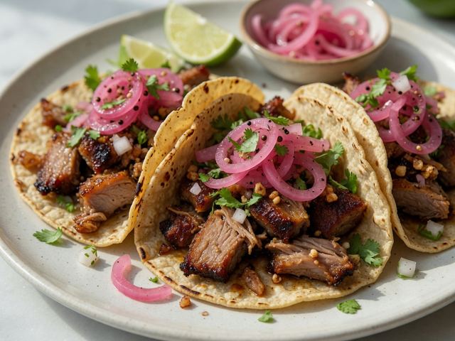 Crispy Pork Carnitas Tacos with Quick Pickled Onions