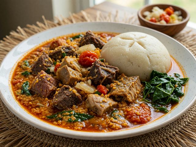 Egusi Soup with Assorted Meats and Fufu