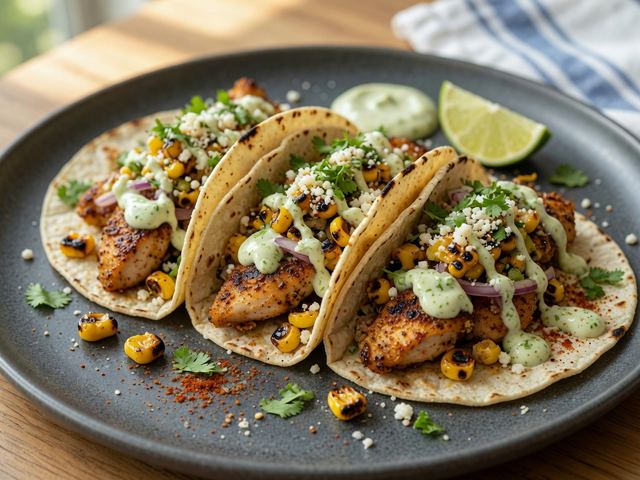 Elote-Style Chicken Street Tacos with Lime Crema
