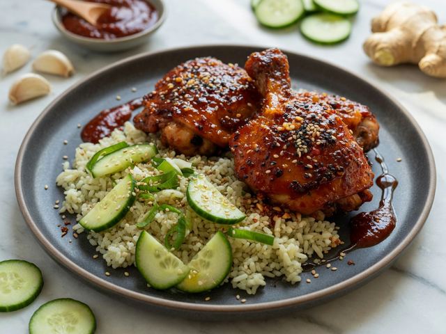 Gochujang Honey Chicken Thighs with Sesame Cucumber Rice