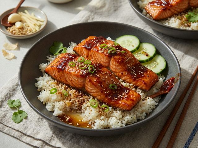 Gochujang Honey Glazed Salmon Rice Bowls