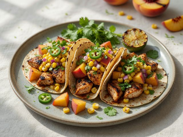 Grilled Peach & Corn Salsa Chicken Tacos