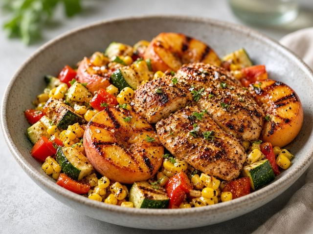 Grilled Peach & Corn Succotash Bowls