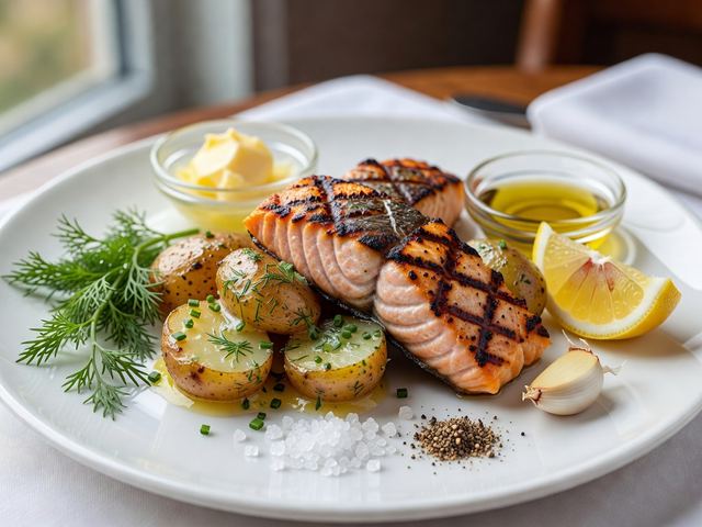 Grilled Salmon with New Potatoes & Dill Butter
