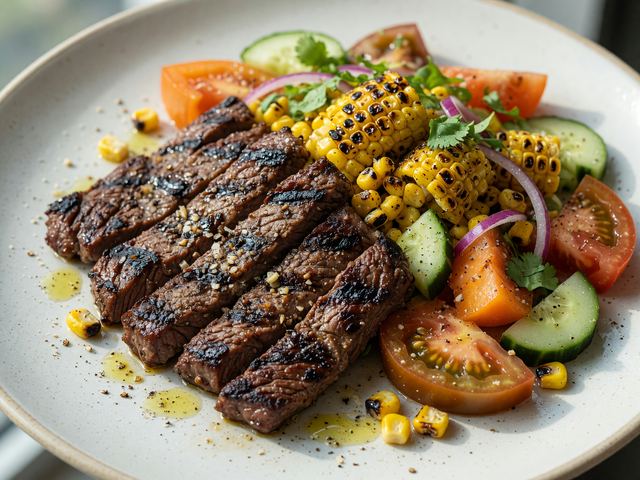 Grilled Skirt Steak with Charred Corn & Heirloom Tomato Salad