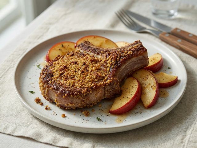 Grit-Crusted Pork Chops with Apples