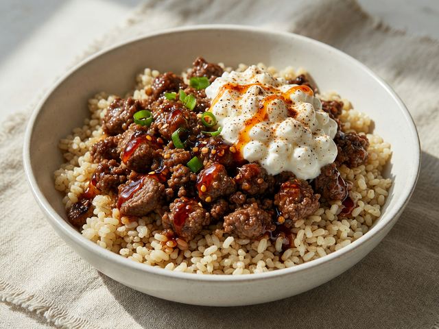 High-Protein Hot Honey Cottage Beef Bowl