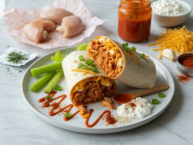 High-Protein Slow-Cooker Buffalo Chicken Burritos