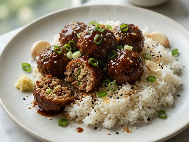 Honey Garlic Glazed Meatballs with Coconut Rice