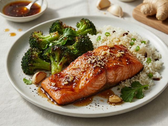 Honey-Garlic Glazed Salmon with Roasted Broccoli & Rice