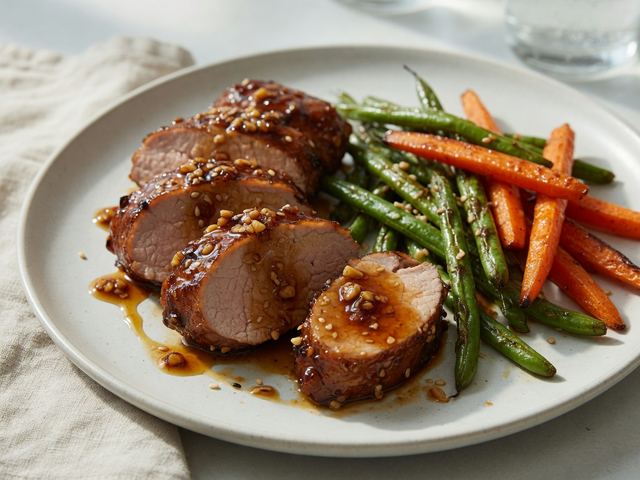 Honey Garlic Pork Tenderloin with Roasted Green Beans and Carrots