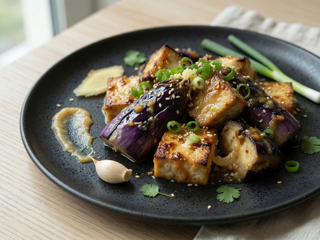 Japanese Miso Glazed Eggplant Tofu