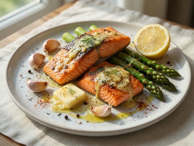Keto Garlic Butter Salmon and Asparagus