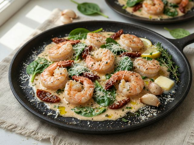 Keto Tuscan Shrimp Skillet