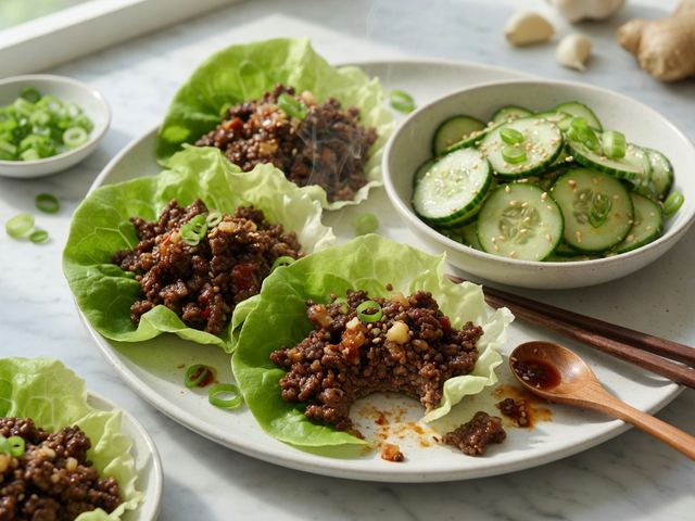 Korean BBQ Beef Lettuce Wraps with Quick Cucumber Salad