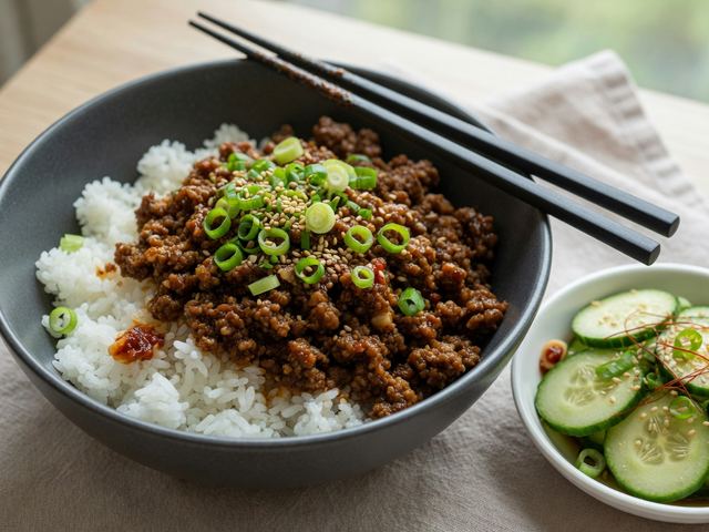 Korean BBQ Ground Beef Bowls with Quick Cucumber Salad