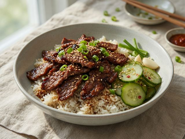 Korean Beef Bulgogi Bowls with Quick Pickled Cucumbers
