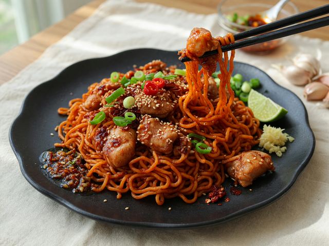 Korean Buldak-Spiced Noodle Stir