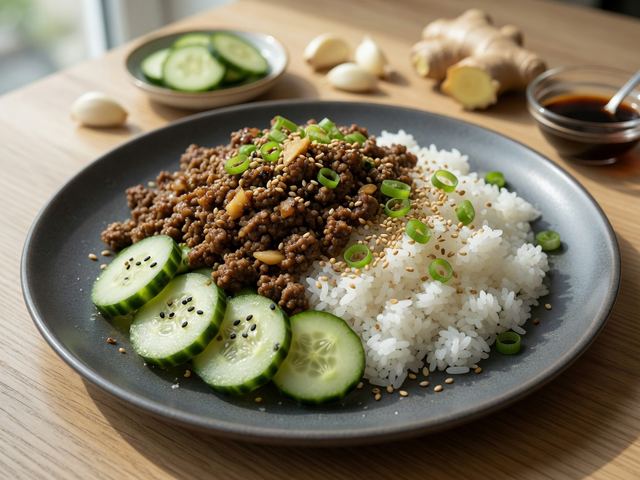 Korean-Inspired Ground Beef and Rice Bowls with Quick Pickled Cucumbers