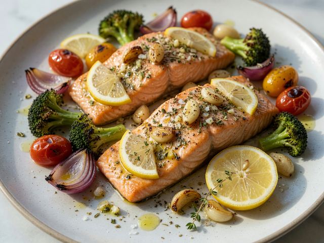 Mediterranean Sheet-Pan Lemon Garlic Salmon