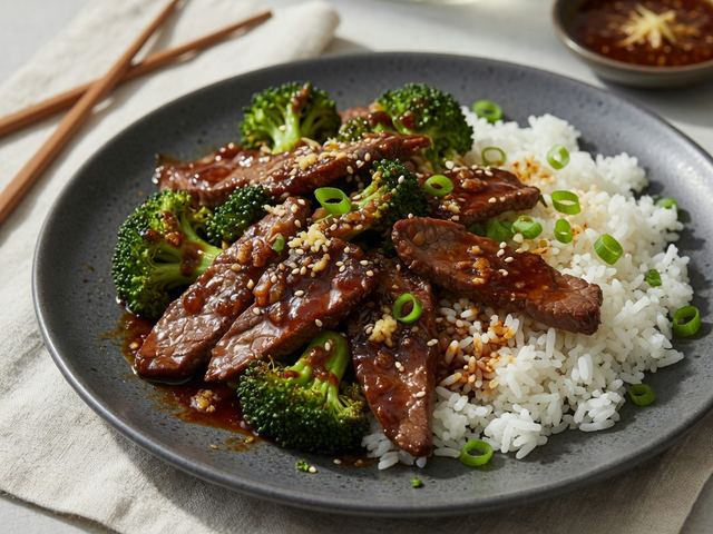 Mongolian Beef Stir-Fry with Broccoli & Rice