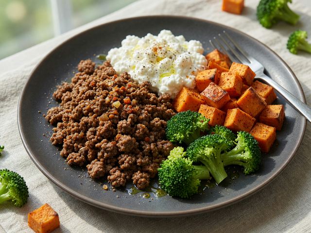 Muscle-Building Ground Beef Cottage Cheese Sweet Potato Bowl