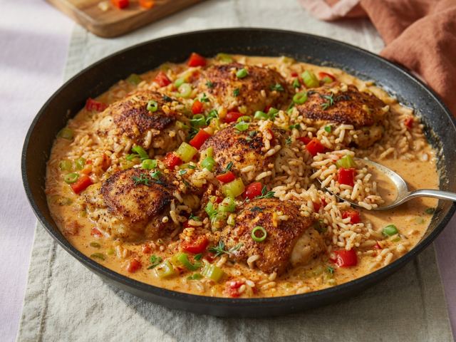 One-Pan Creamy Cajun Chicken and Rice
