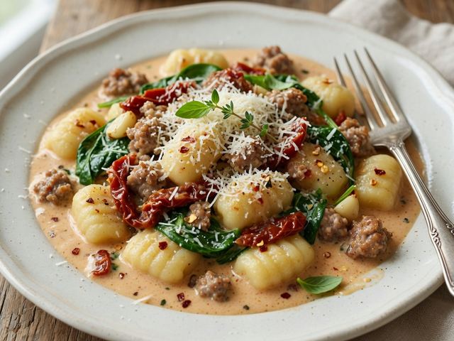 One-Pan Creamy Tuscan Sausage Gnocchi