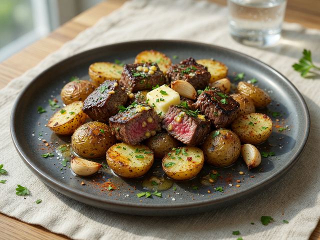 One-Pan Garlic Butter Steak Bites with Crispy Potatoes